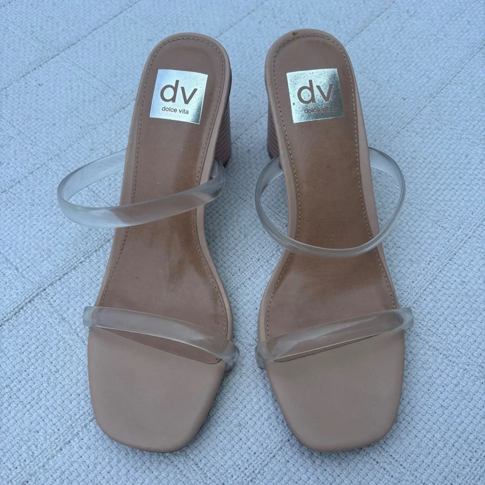 Women's 8 Dolce Vita Merrick Light Pink Embossed Clear Strap Heeled Sandals